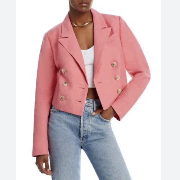 Paige Eclipse Double-Breasted Linen-Blend Blazer Pink Dusty Bubblegum Cropped 8 - Picture 1 of 10